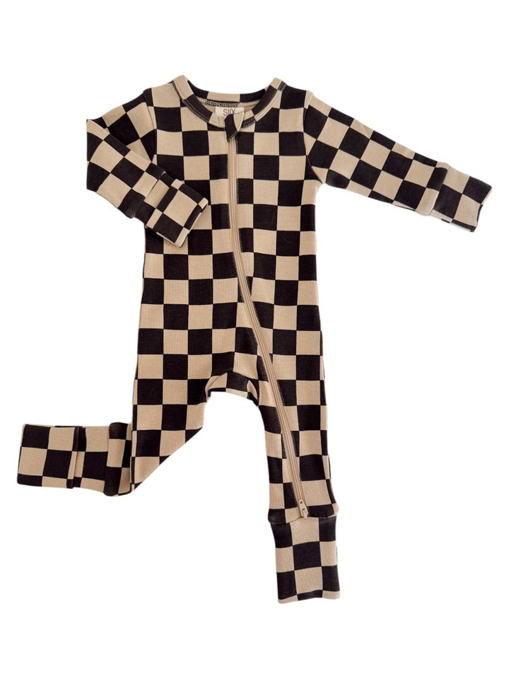 Tiramisu/Black Checkerboard 2-Way Zip Romper