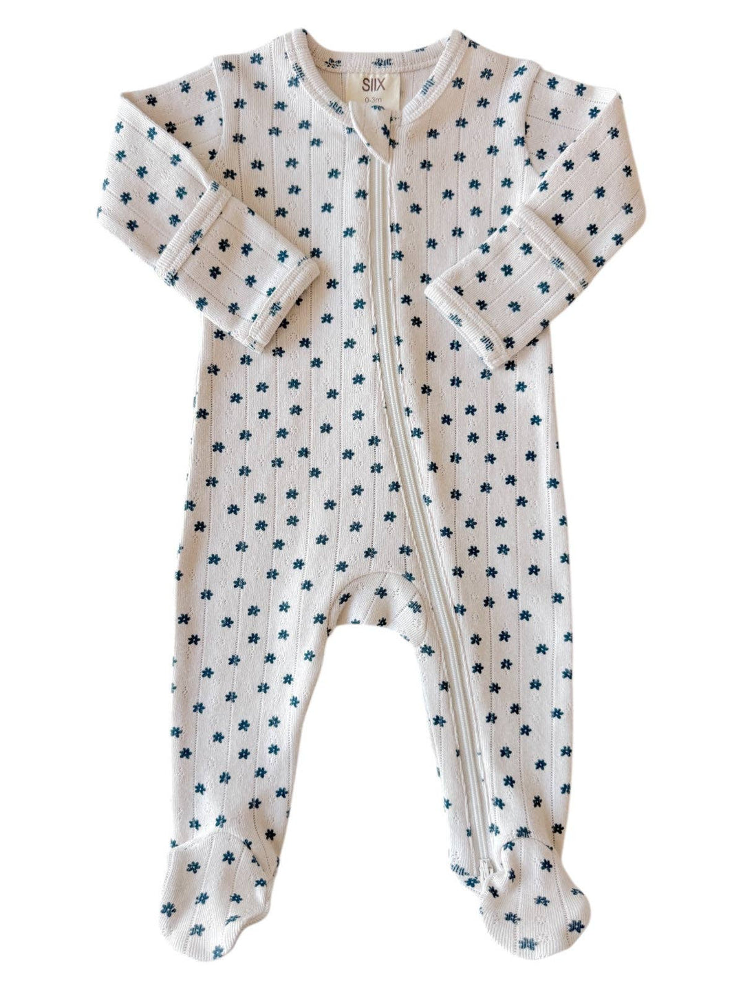 Blue Flower - Organic Pointelle 2-Way Zip Footie