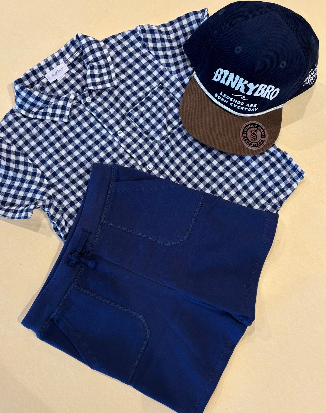 Navy Gingham Button Down Polo w/ Shorts