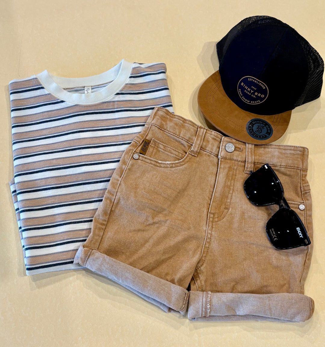 Ochre Yellow Denim Shorts with Faded Effect
