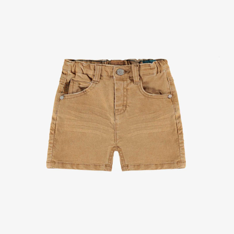 Ochre Yellow Denim Shorts with Faded Effect