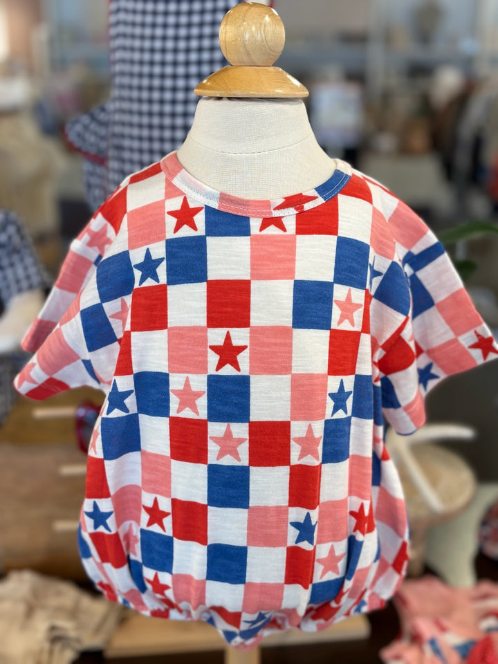 Organic T-Shirt Bubble - Red, White, Blue & Pink Checkerboard