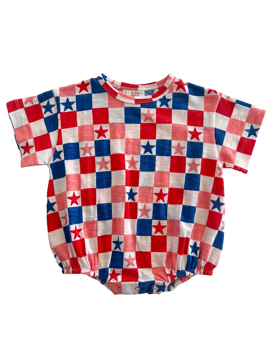 Organic T-Shirt Bubble - Red, White, Blue & Pink Checkerboard