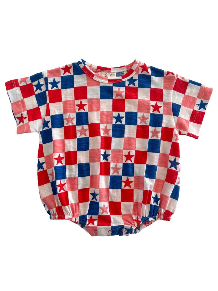 Organic T-Shirt Bubble - Red, White, Blue & Pink Checkerboard