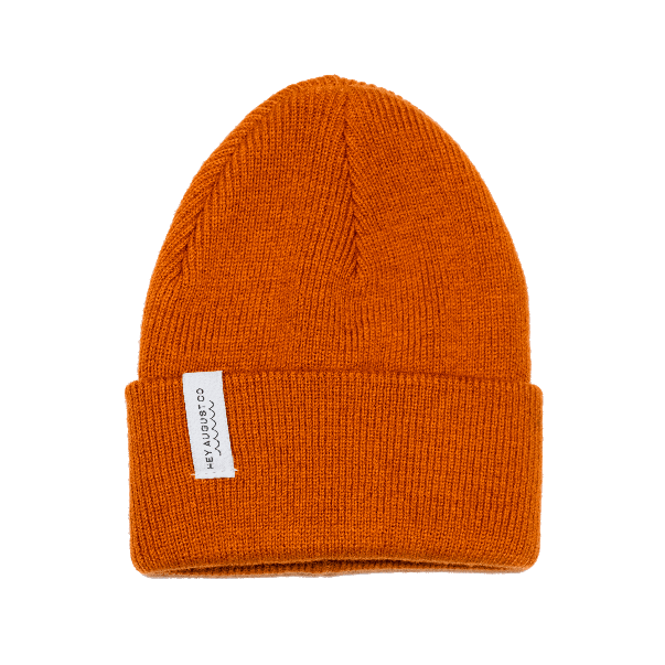 Knit cuff beanie in Rust