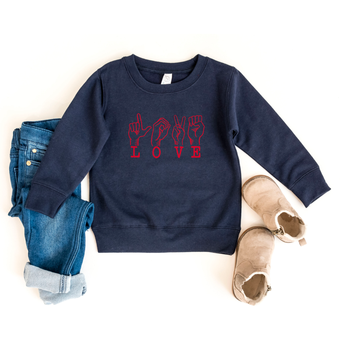 Sign Language Love Sweatshirt - Navy with red