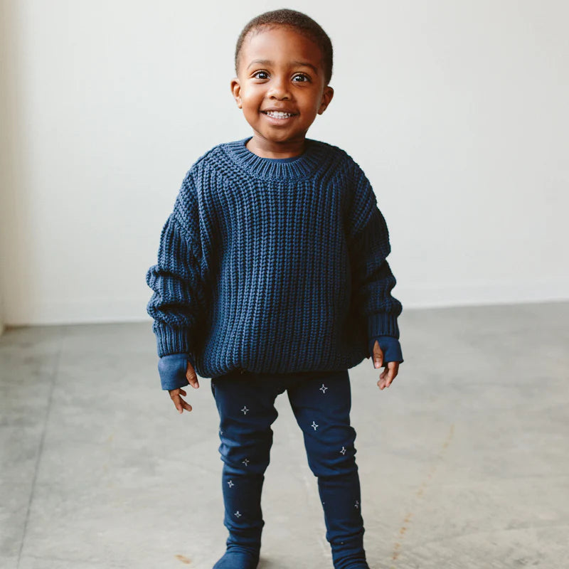 Organic Cotton Chunky Knit Sweater - Blue