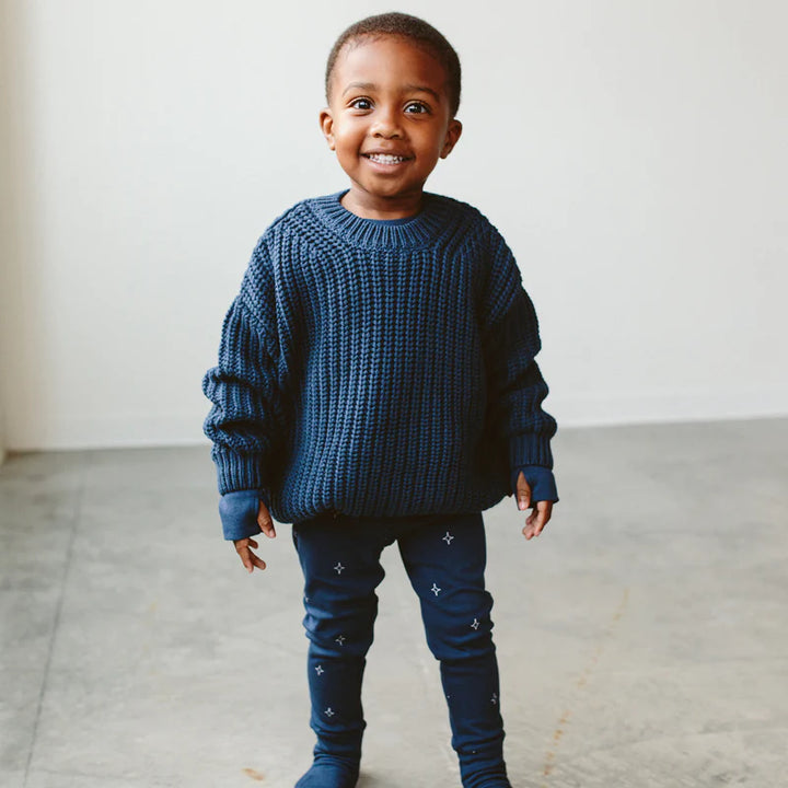 Organic Cotton Chunky Knit Sweater - Blue
