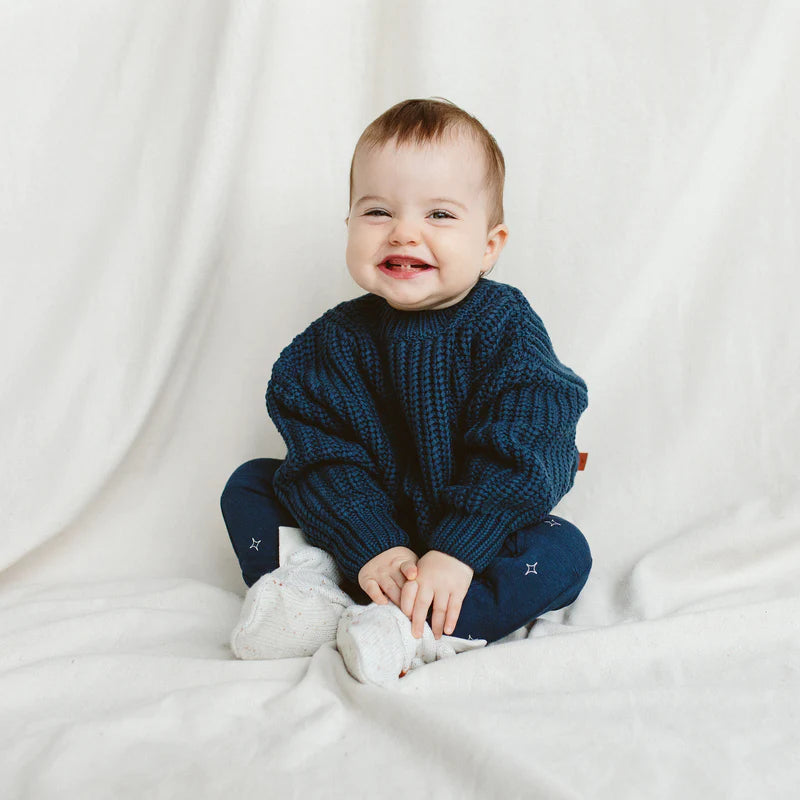 Organic Cotton Chunky Knit Sweater - Blue