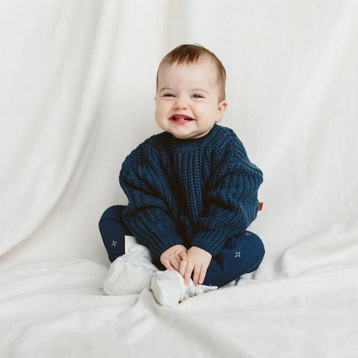 Organic Cotton Chunky Knit Sweater - Blue