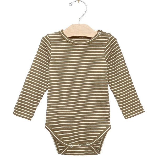 Organic Stripe Rib Bodysuit - Olive