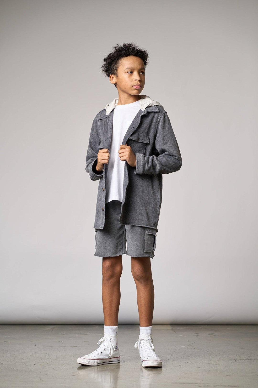 Lightweight Hooded Shacket - Charcoal Wash
