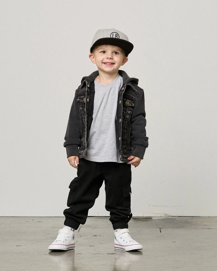 Washed Hooded Denim Jacket - Black