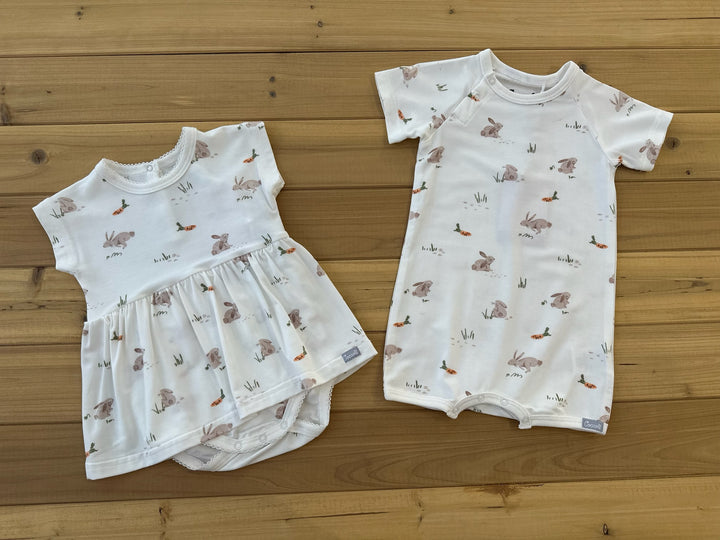 Girls Rabbits on Cream Romper