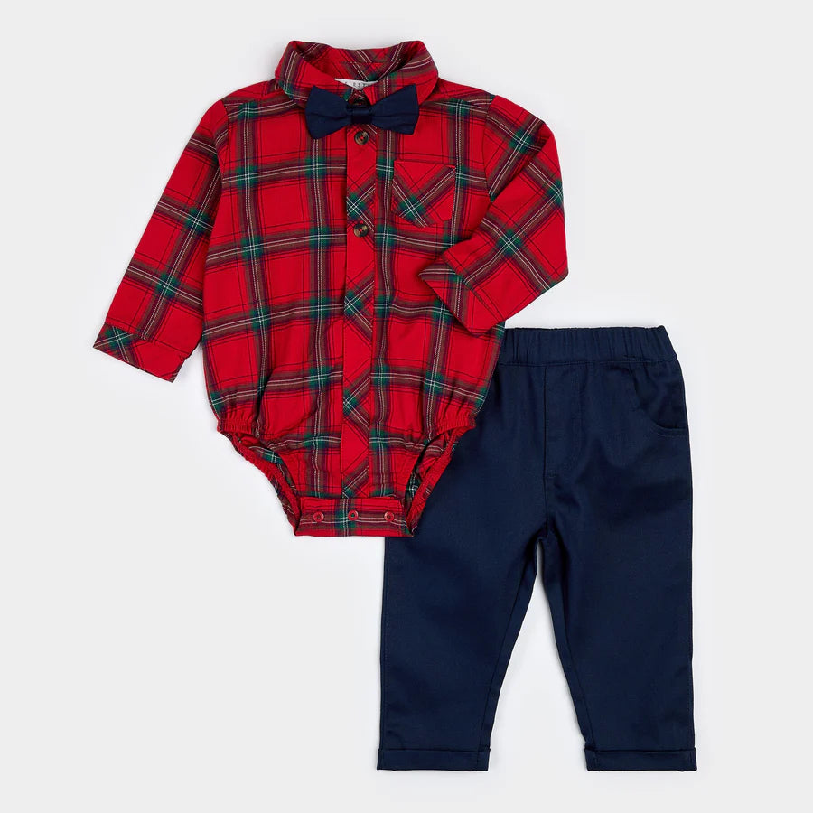 Petit LEM Scarlet Plaid 3PC Flannel Outfit Set 18M