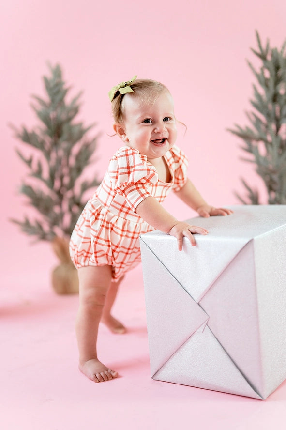 Puff Romper in Scarlet Plaid