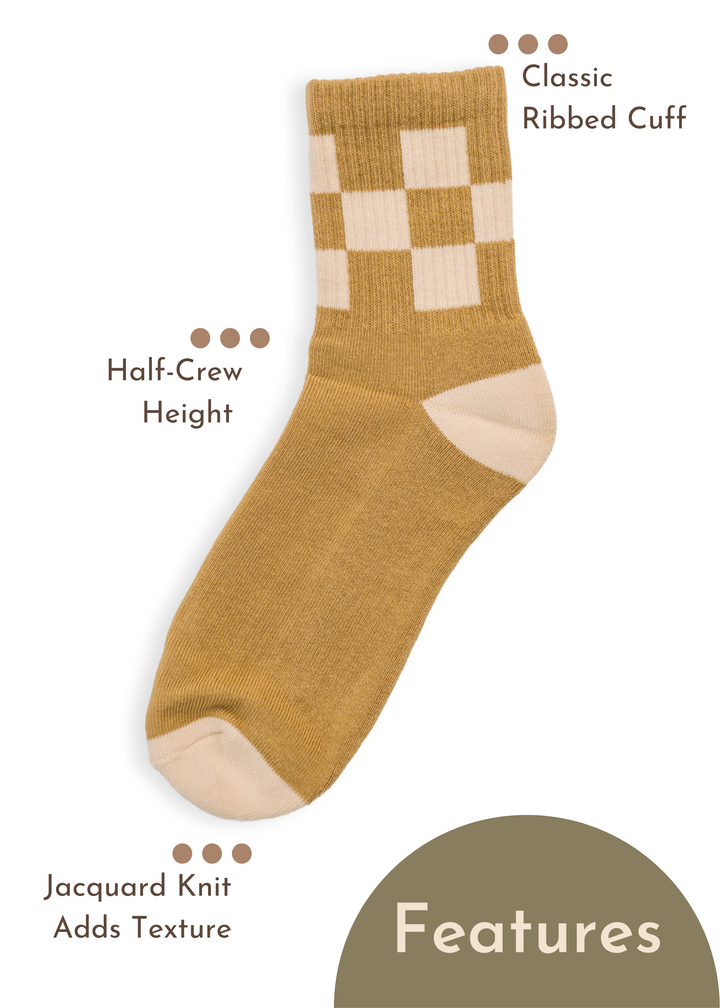Womens Half-Crew Socks 2-Pack, Checkered & Mama Stripe: One Size