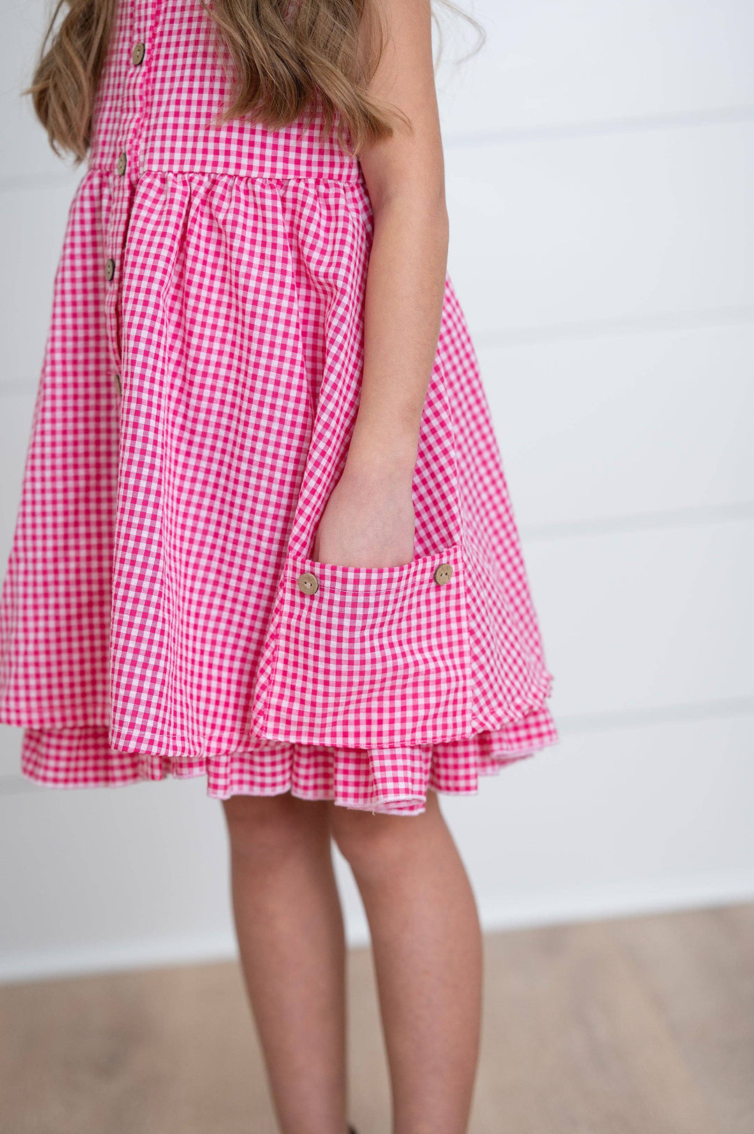 Kids Brooke Hot Pink Gingham Check Pocket Spring Dress: 2