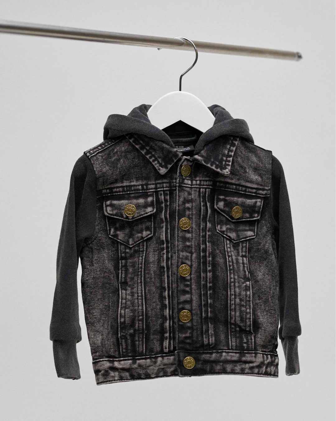 Washed Hooded Denim Jacket - Black