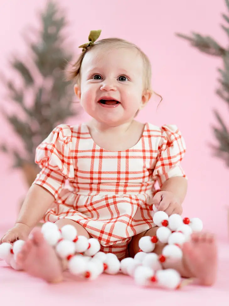 Puff Romper in Scarlet Plaid