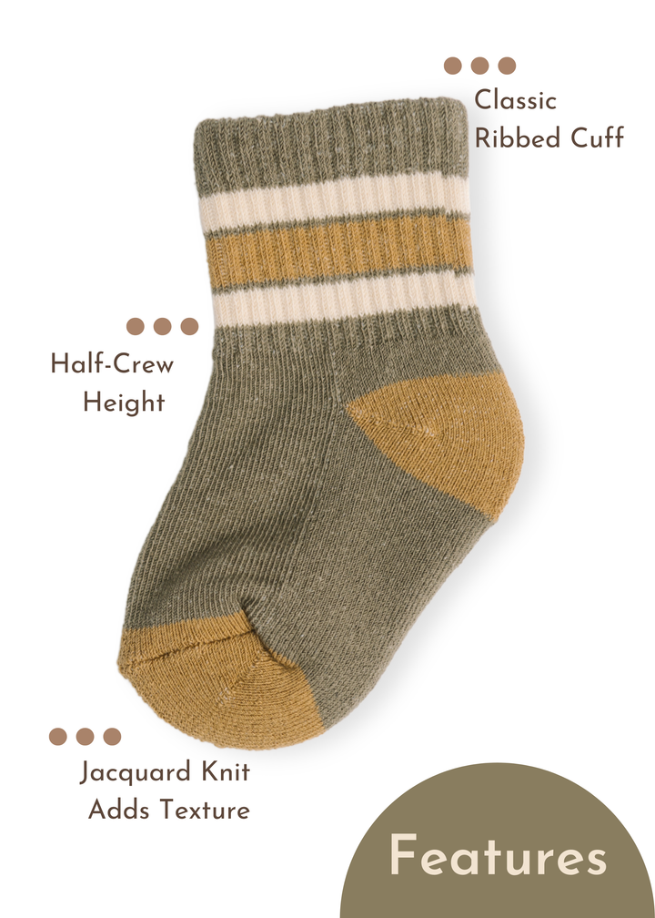 Baby/Toddler Half-Crew Socks 2-Pack, Kid Era & Retro Stripe