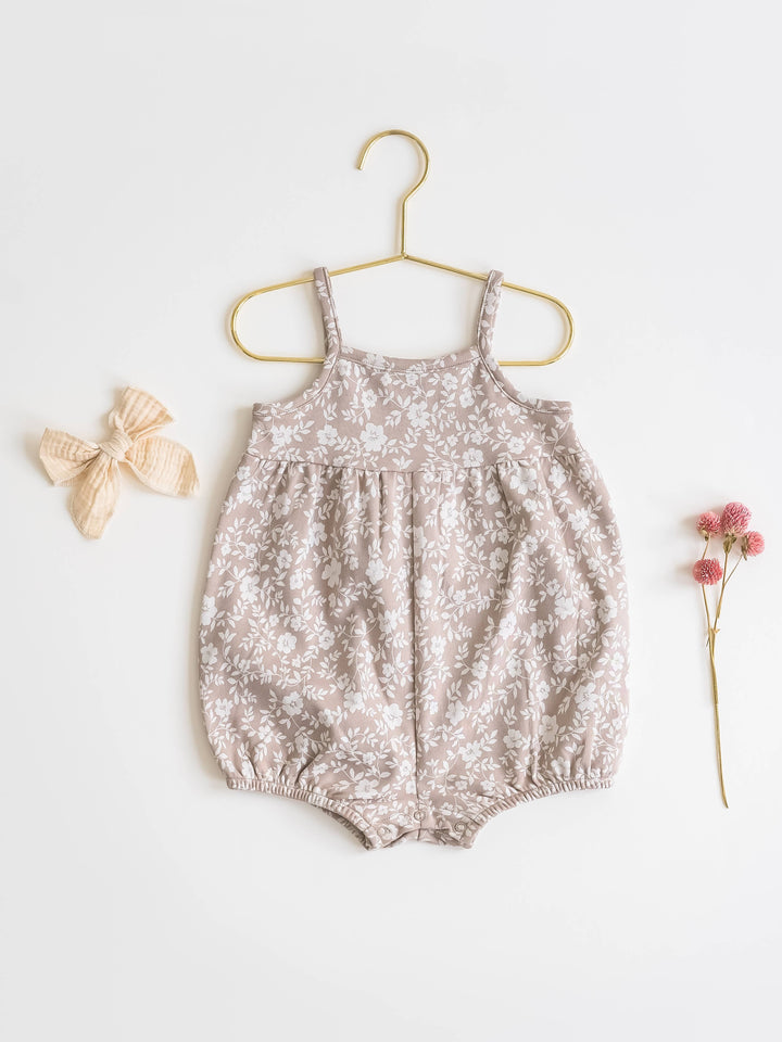 Organic Baby Sosi Tank Romper - Nicola Floral / Beige
