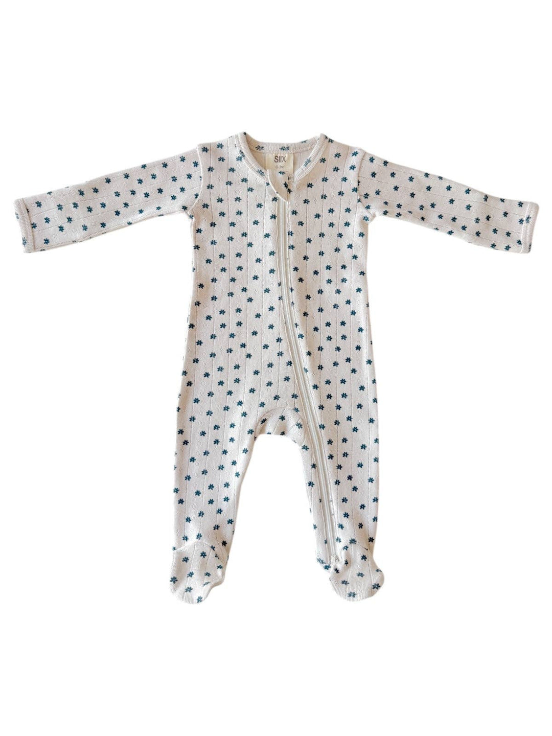 Blue Flower - Organic Pointelle 2-Way Zip Footie