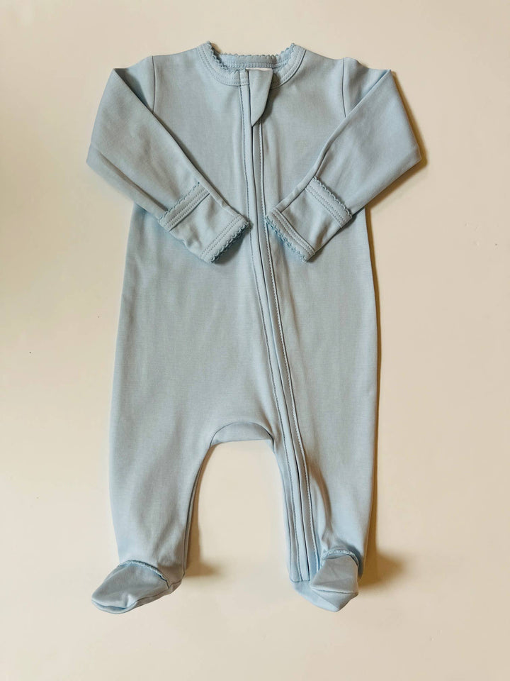 Pima Cotton Zipper Footie - Embroidery Blanks - Baby Clothes: Baby Blue / Newborn
