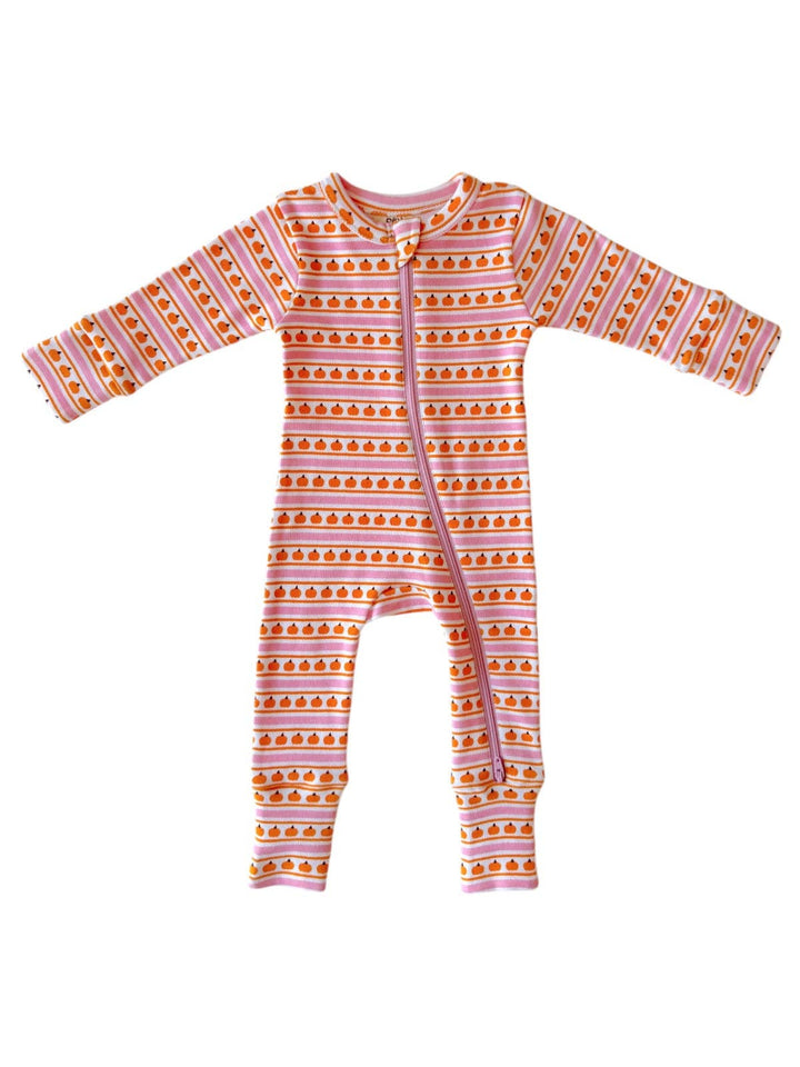 Pumpkin Stripe Pink - Organic 2-Way Zip Romper