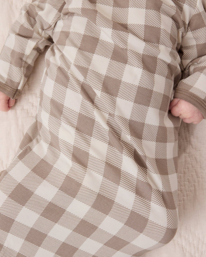 Holiday Colors Cozy Bamboo Baby Gown & Hat - Taupe Gingham
