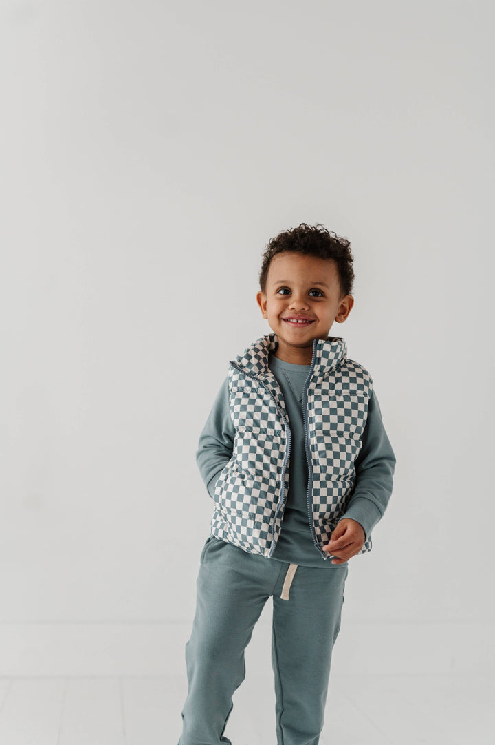 Puffer Vest / Checkered in Storm