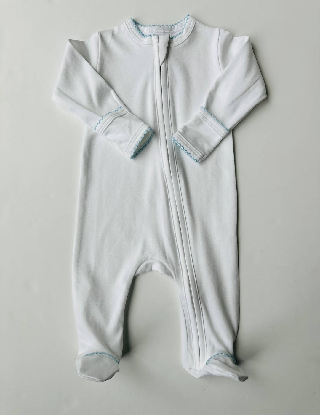 Pima Cotton Zipper Footie - Embroidery Blanks - Baby Clothes: Baby Blue / Newborn