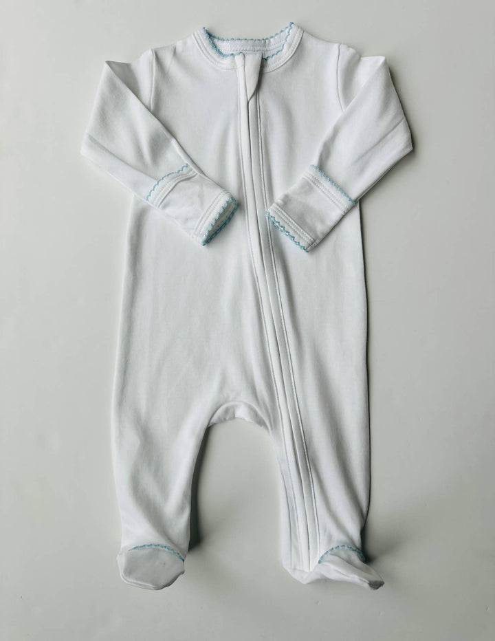 Pima Cotton Zipper Footie - Embroidery Blanks - Baby Clothes: Baby Blue / Newborn