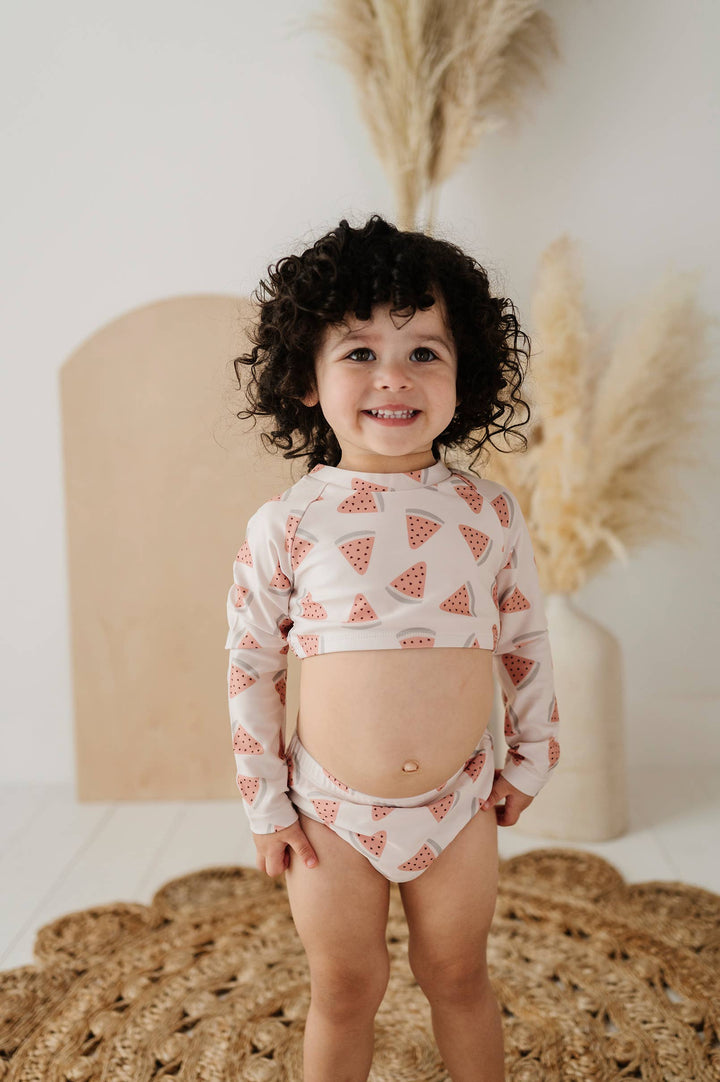 Girl's Crop Two-Piece Swim Set in Watermelon