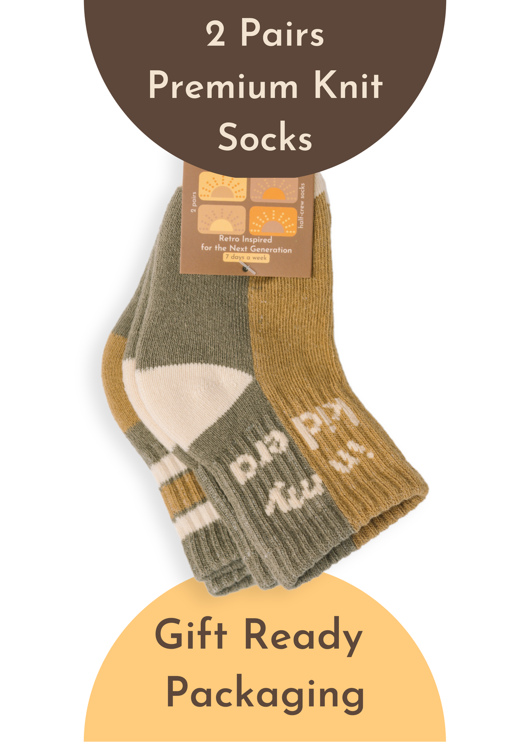 Baby/Toddler Half-Crew Socks 2-Pack, Kid Era & Retro Stripe
