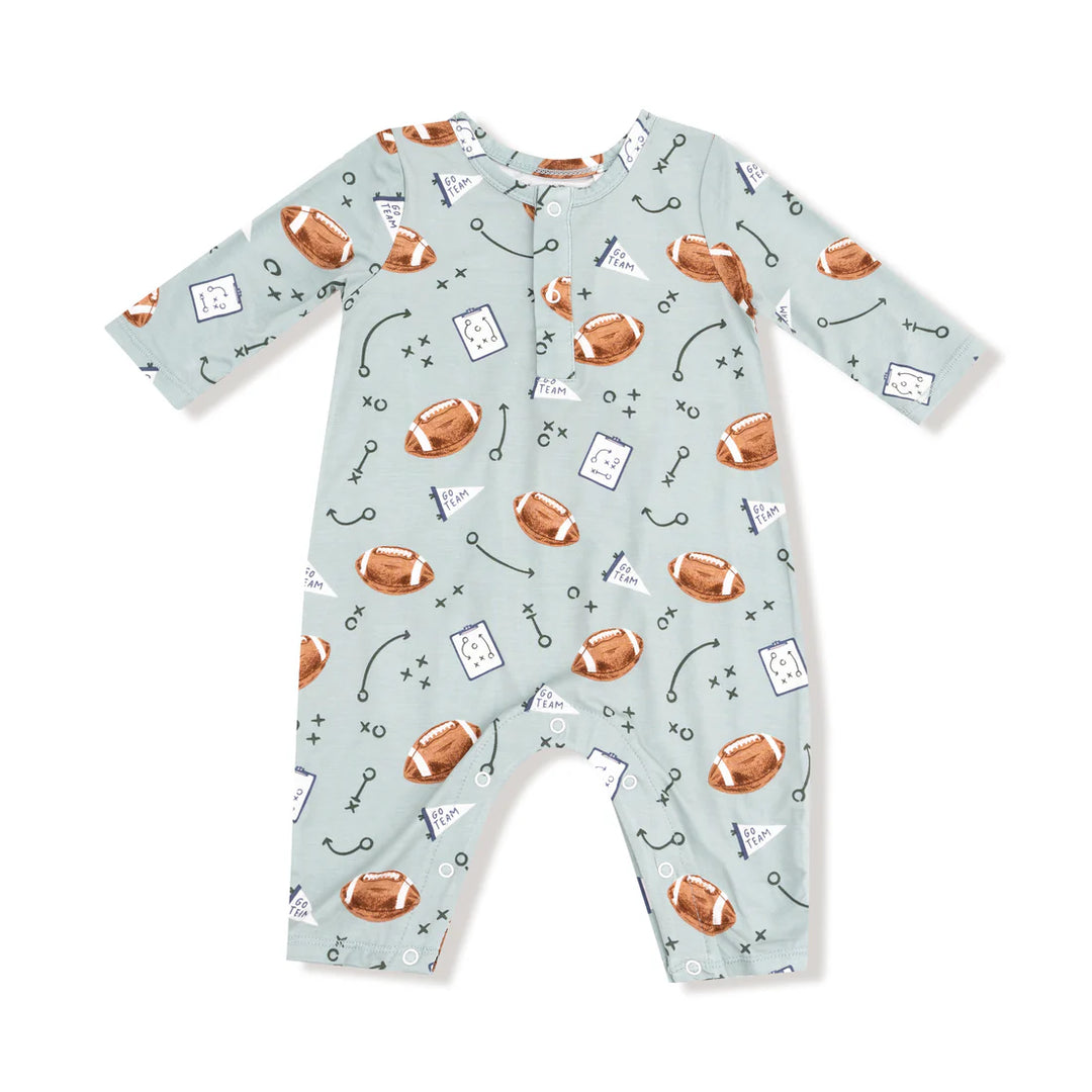 Touchdown Time Henley Romper - Grey Mist