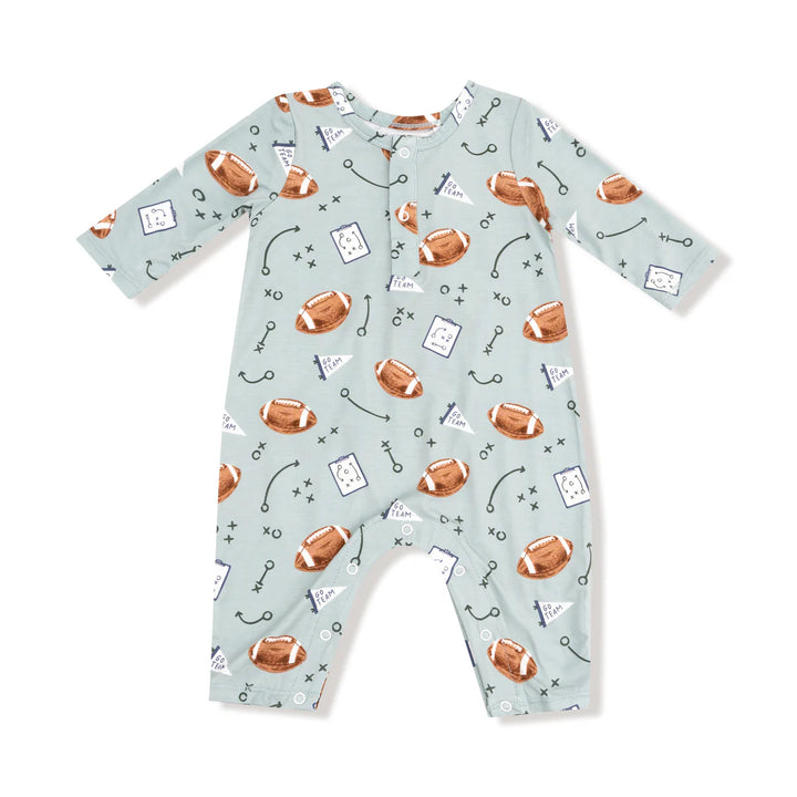 Touchdown Time Henley Romper - Grey Mist