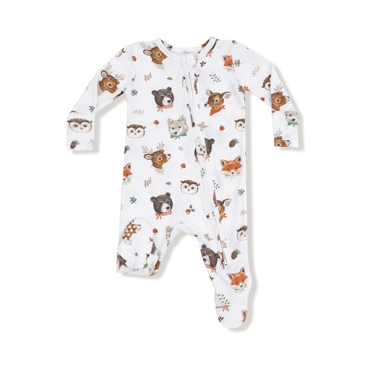 Woodland Animal Faces - 2-way Zip Footie