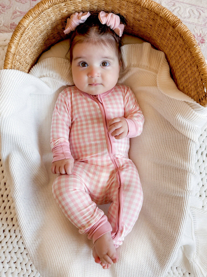 2-Way Convertible Zip Romper, Pink Gingham