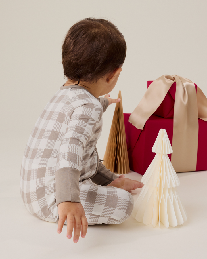 Bamboo Baby Pajama Holiday Print -  Taupe Gingham