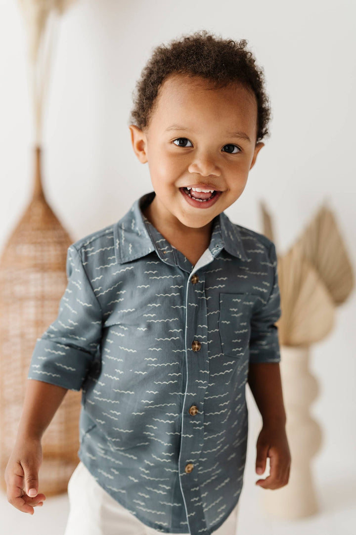 Boy's Button Up Shirt in Waves