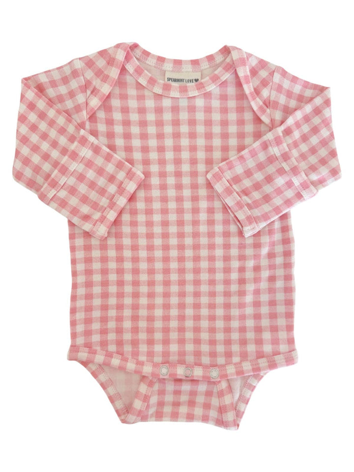 Long Sleeve Bodysuit, Pink Gingham