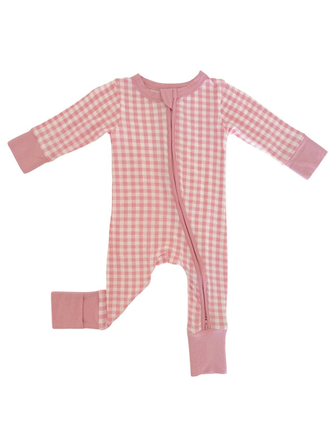 2-Way Convertible Zip Romper, Pink Gingham