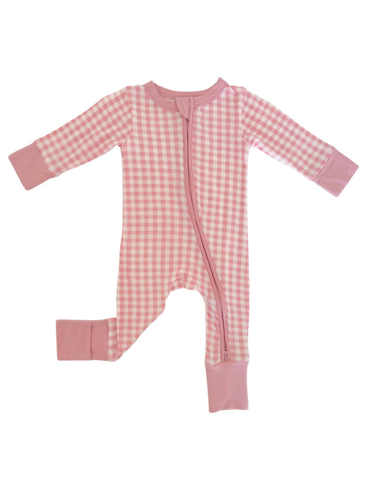 2-Way Convertible Zip Romper, Pink Gingham