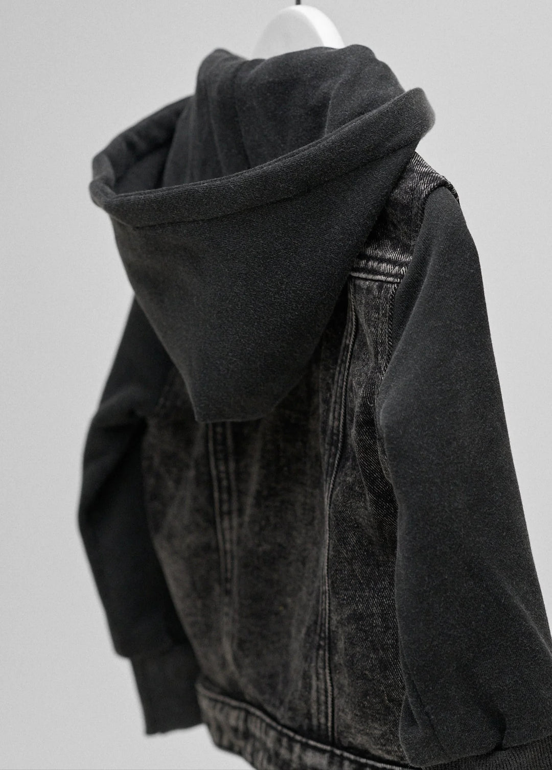 Washed Hooded Denim Jacket - Black