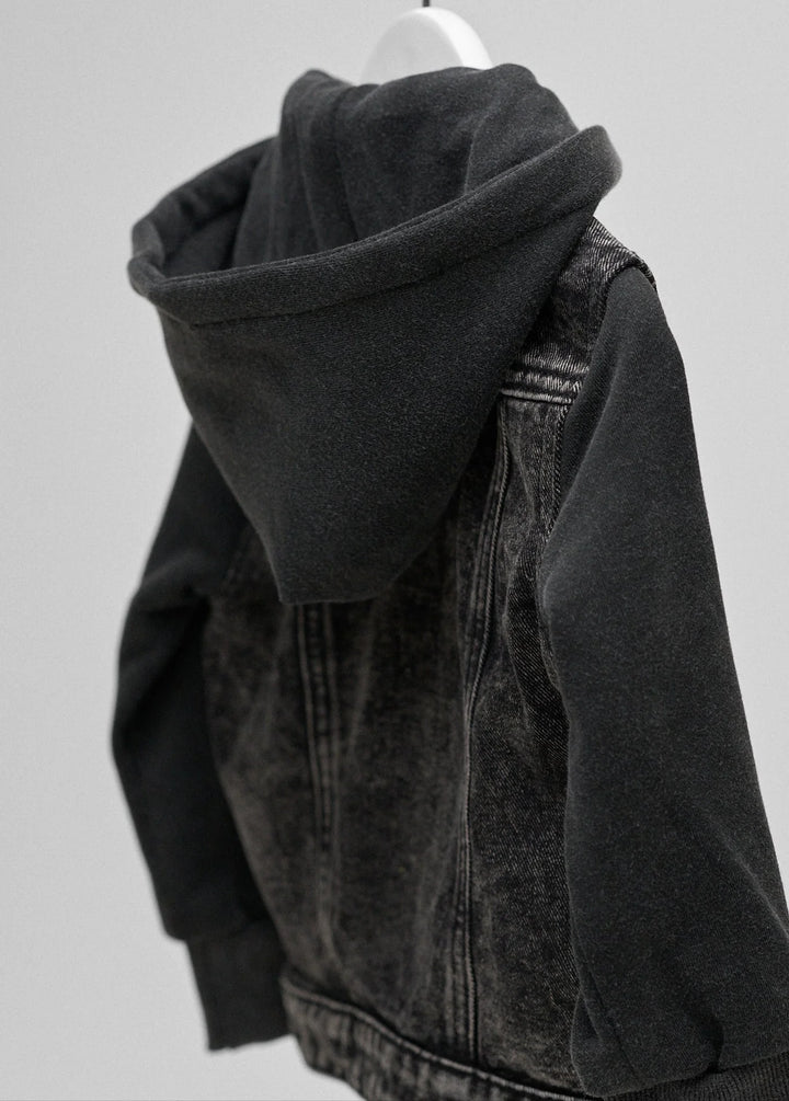 Washed Hooded Denim Jacket - Black