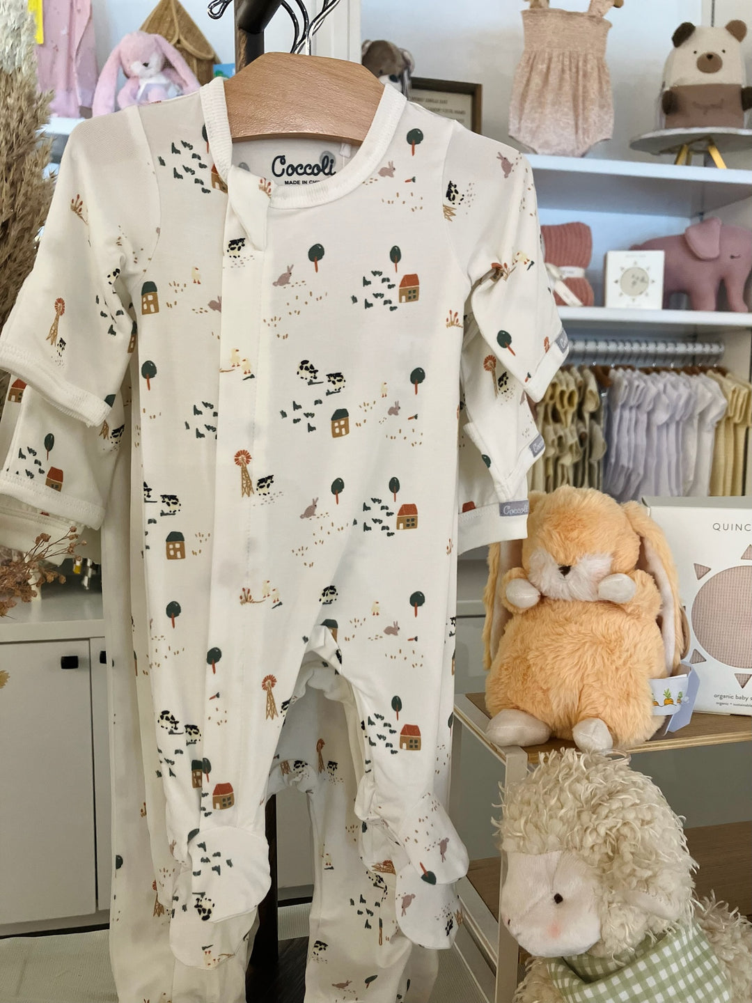 Modal Zipper Footie - Farm Animals on Cream