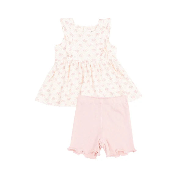 Vintage Mini Bows Square Neck Ruffle Tank And Bike Short