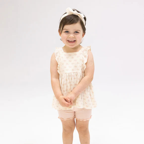 Vintage Mini Bows Square Neck Ruffle Tank And Bike Short