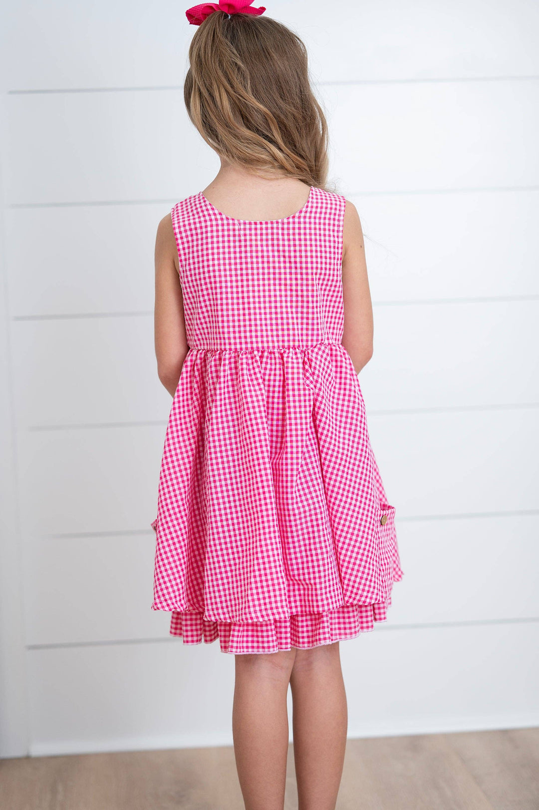 Kids Brooke Hot Pink Gingham Check Pocket Spring Dress: 2